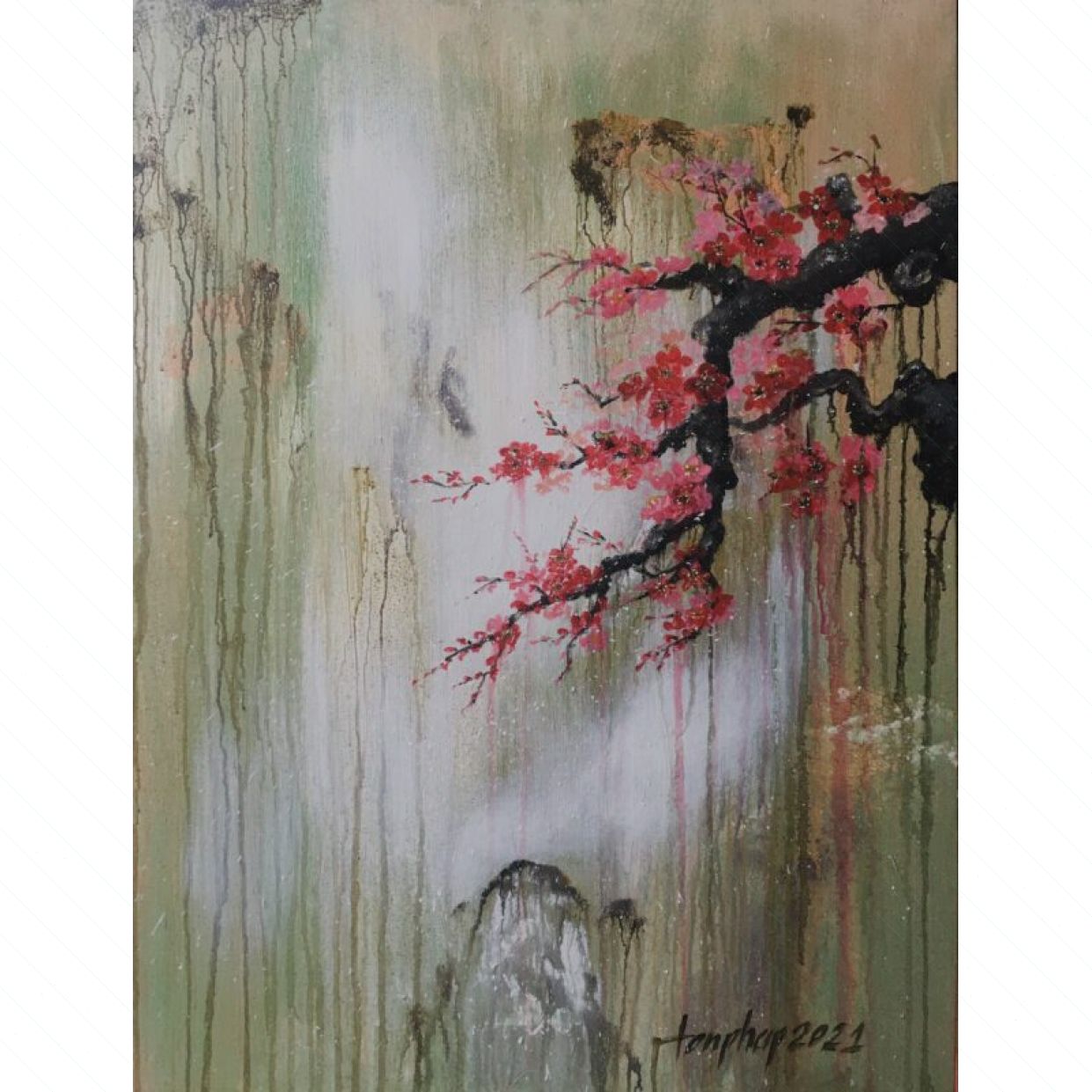 Tranh Sơn Dầu Xuân về Acrylic 60x80cm độc bản nghệ thuật 