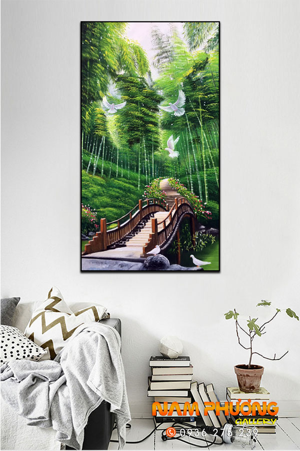 Tranh sơn dầu phong cảnh cầu đẹp TSD400 decor tinh tế