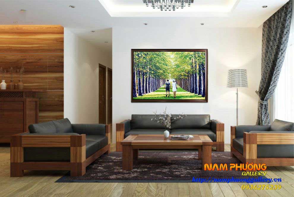 Tranh phong cảnh hai hàng cây xanh 80x60 tranh sơn dầu đẹp Việt Nam Tranh phong cảnh hai hàng cây xanh 80x60 tranh sơn dầu đẹp Việt Nam