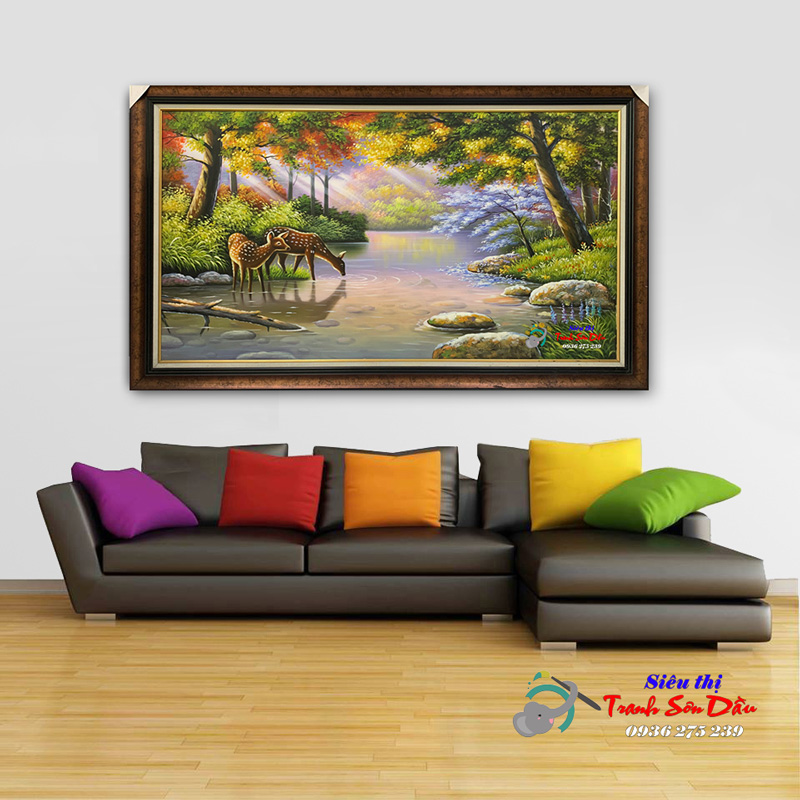 Tranh đôi hươu rừng sơn dầu đẹp, vẽ tay 100% Minh Hưng