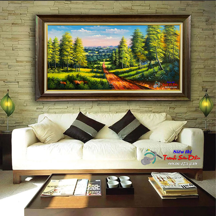Tranh phong cảnh đường rừng sơn dầu canvas khung Hàn Quốc đẹp