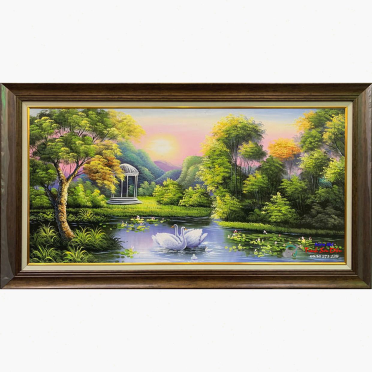Tranh phong cảnh thiên nga gia đình đẹp canvas sơn dầu cao cấp STT270 