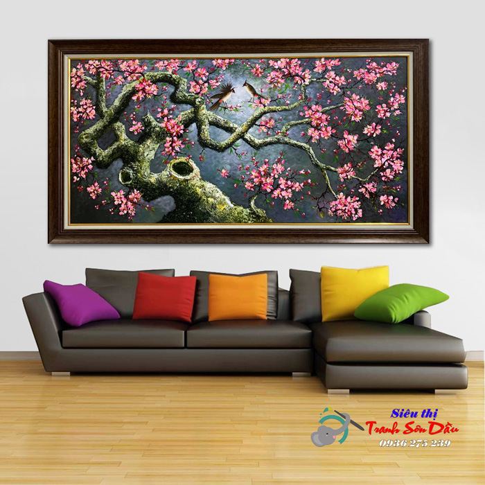 Tranh sơn dầu cành hoa đào đắp nổi đẹp, quà tặng ý nghĩa