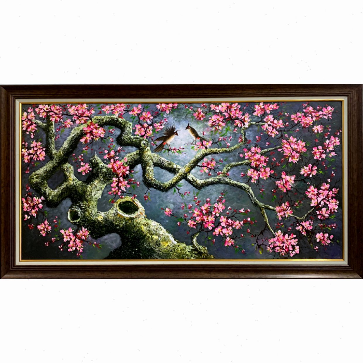 Tranh sơn dầu cành hoa đào đắp nổi đẹp, quà tặng ý nghĩa 