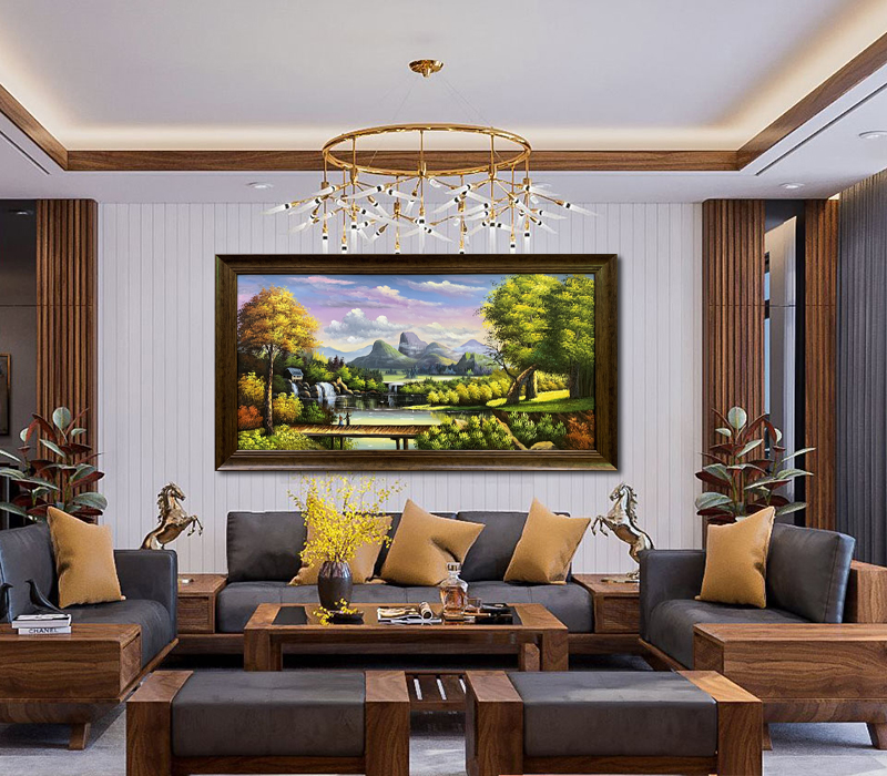 Tranh sơn dầu miền núi STT300 treo tường đẹp vẽ tay tranh canvas