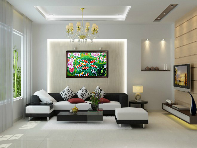 Tranh cửu ngư quân hội hoa mẫu đơn tpt092 mỹ thuật tinh xảo