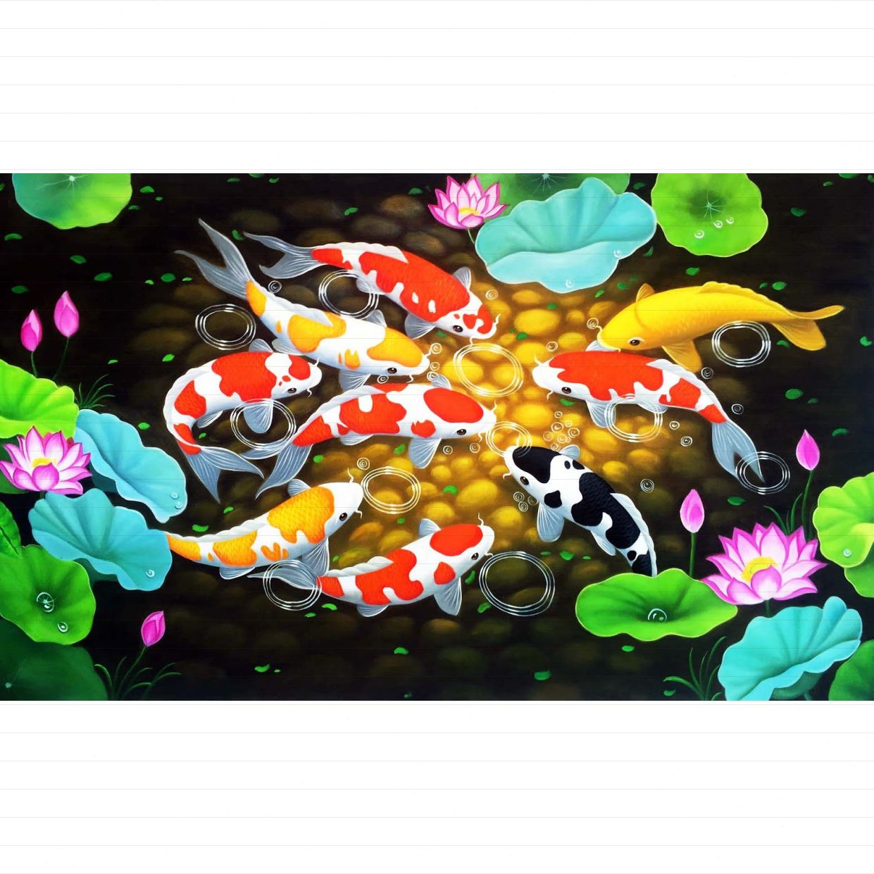 Tranh Cửu Ngư Quần Hội Sơn Dầu Phong Thủy TPT032 Siêu Đẹp 