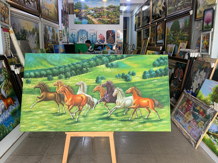Tranh Mã Đáo Thành Công thảo nguyên 100% sơn dầu chất lượng