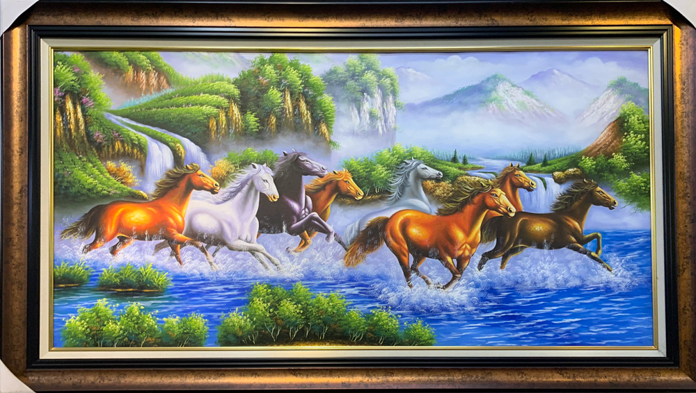 Tranh mã đáo thành công dưới nước 135x75cm vẽ tay sơn dầu