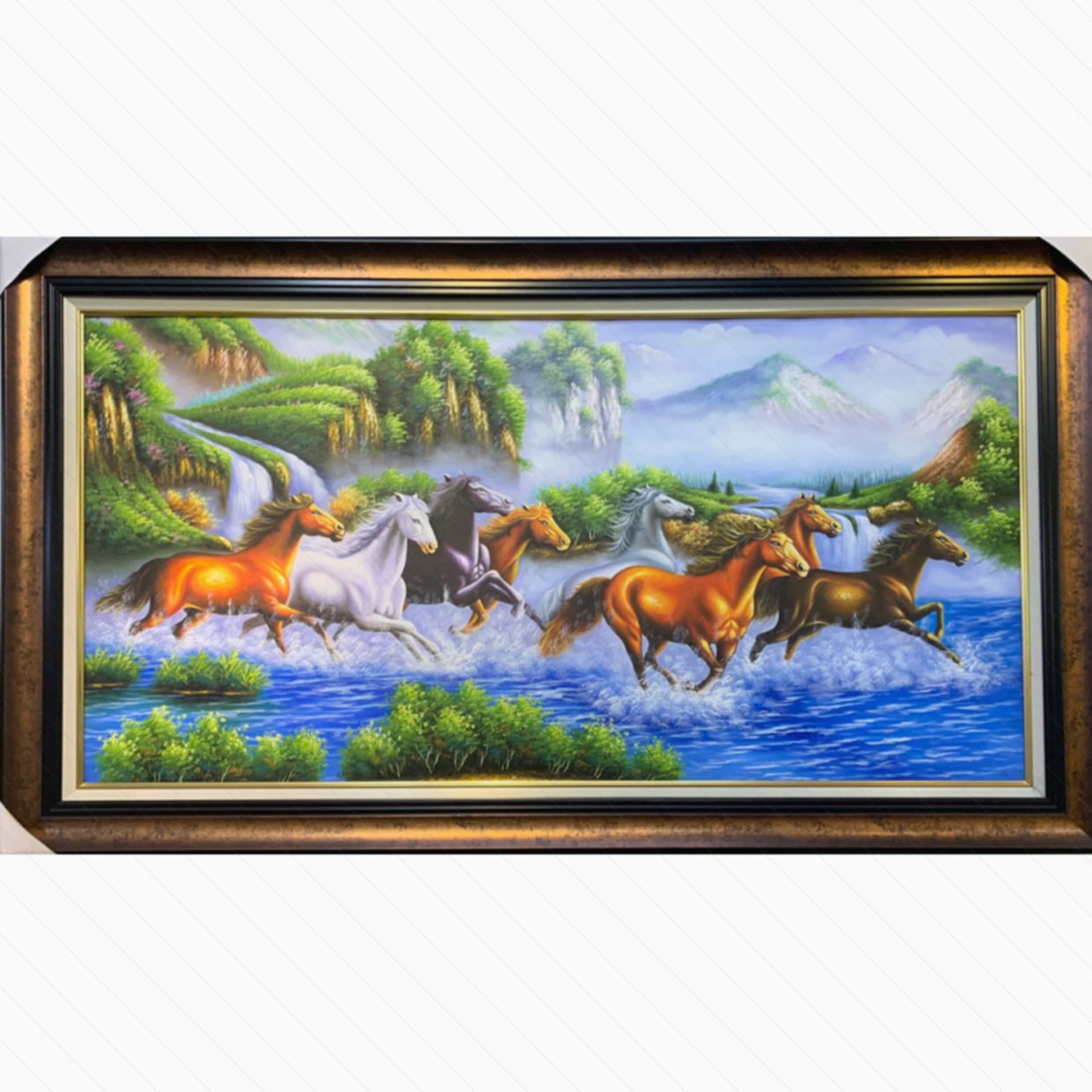 Tranh mã đáo thành công dưới nước 135x75cm vẽ tay sơn dầu 