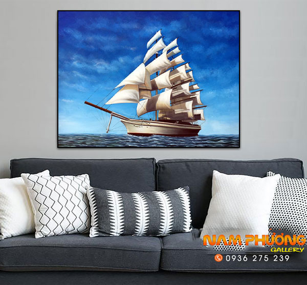 Tranh sơn dầu thuyền buồm đẹp tsd389 tranh canvas treo tường
