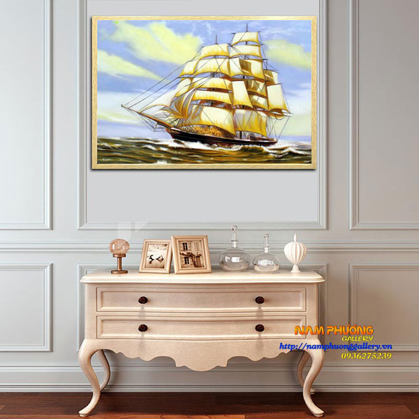 Tranh Thuyền Buồm Chở Vàng TSD299 Sơn Dầu Đẹp, Đặt Theo Yêu Cầu
