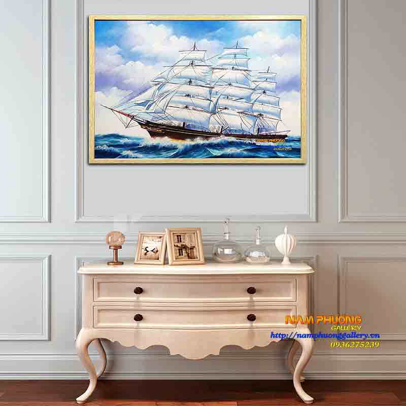 Tranh Thuyền Buồm Ra Khơi TSD198 Sơn Dầu Chất Lượng Giá Tốt