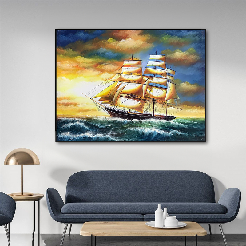 Tranh thuận buồm xuôi gió vượt sóng 80x60cm tranh sơn dầu canvas