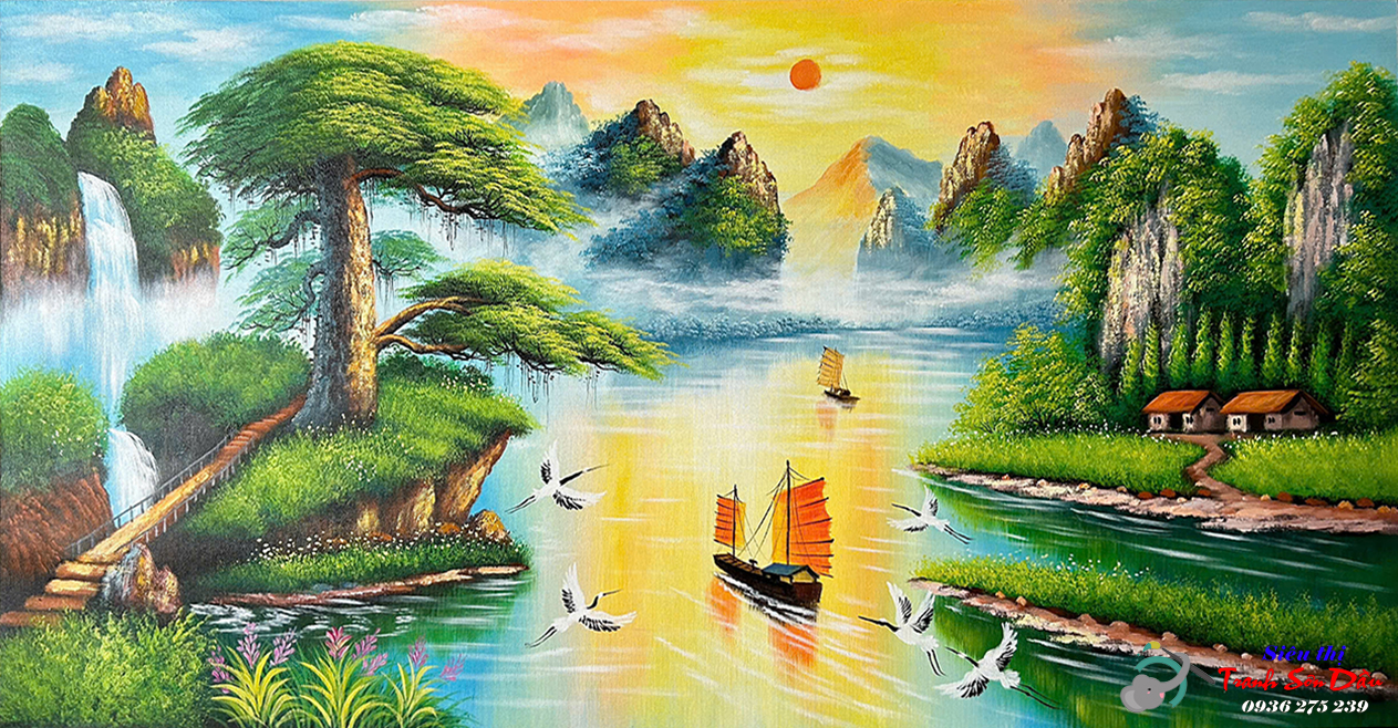 Tranh sơn dầu thuận buồm xuôi gió đẹp, độc đáo, tặng quà ý nghĩa