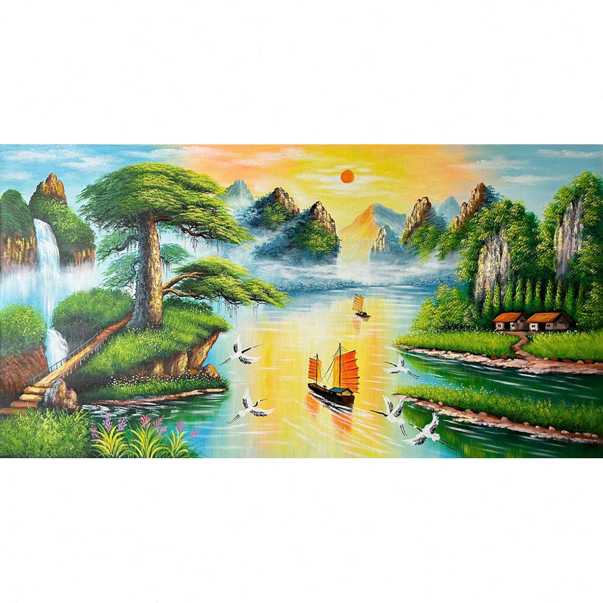 Tranh sơn dầu thuận buồm xuôi gió đẹp, độc đáo, tặng quà ý nghĩa 