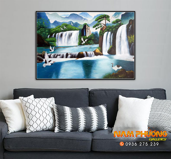 Tranh sơn thủy thác nước tsd309 đẹp 120x80 vẽ tay cao cấp