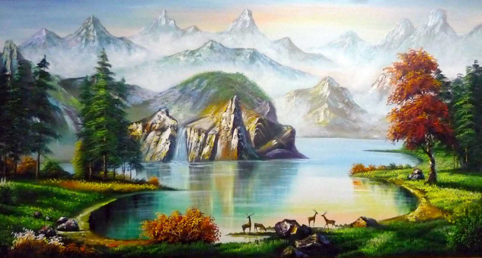 Tranh sơn dầu phong cảnh hữu tình TSD180 phòng khách đẹp mê