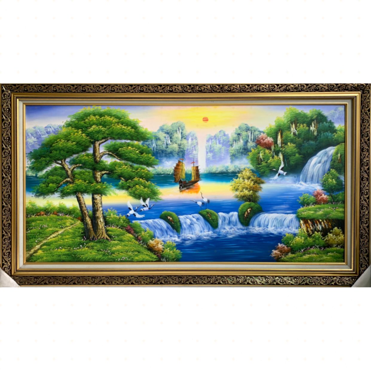 Tranh phong thủy thác nước sơn dầu canvas khung gỗ đẹp 