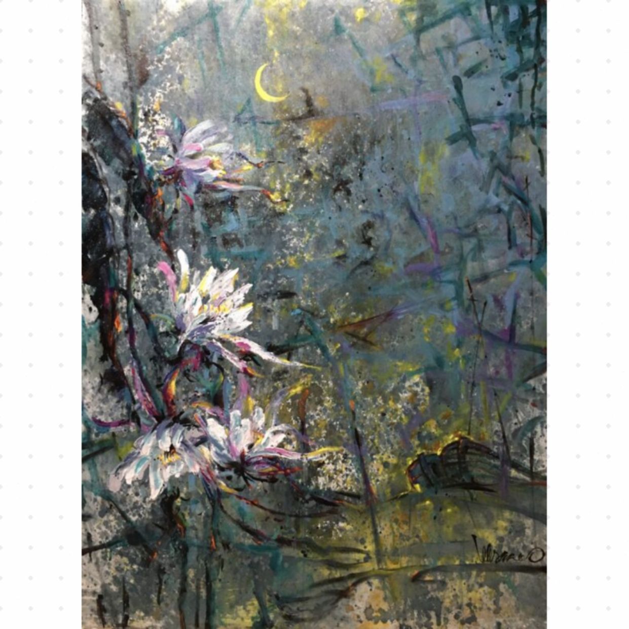 Tranh Hoa nở muộn Acrylic 60x80cm độc bản có giấy chứng nhận 