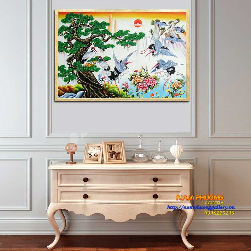 Tranh tùng hạc diên niên tsd275 tranh sơn dầu đẹp quà tặng ý nghĩa