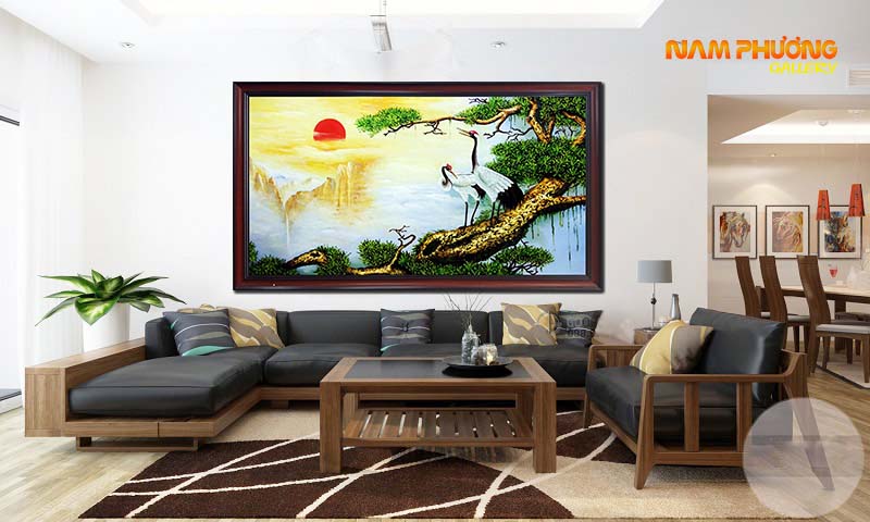 Tranh Tùng Hạc Diên Niên TPT089 Sơn Dầu Cao Cấp Độc Đáo