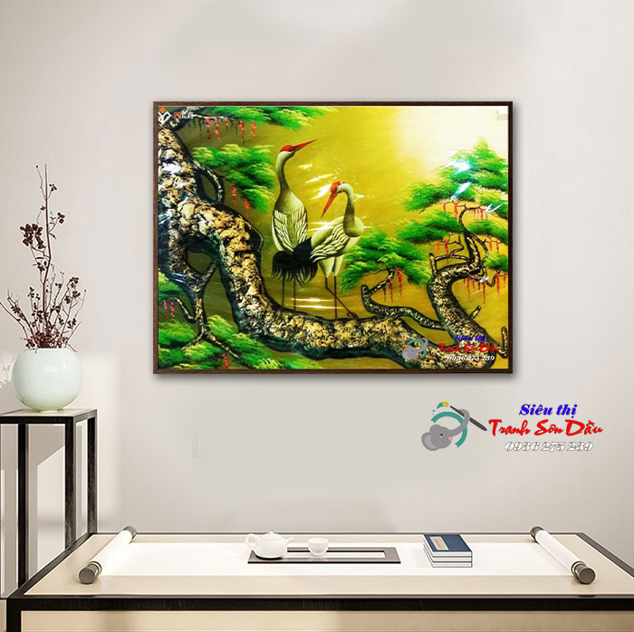 Tranh Tùng Hạc Diên Niên TPT02 Sơn Dầu Canvas Độc Đáo Minh Hưng