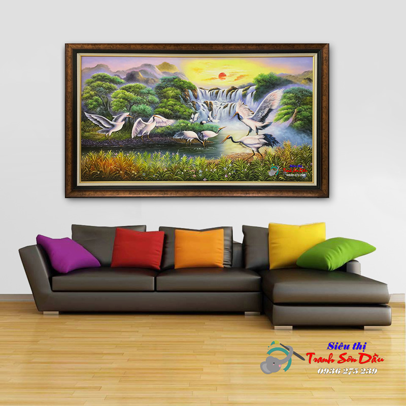 Tranh đàn hạc diên niên STT101 đẹp sang trọng quà tặng phong thủy