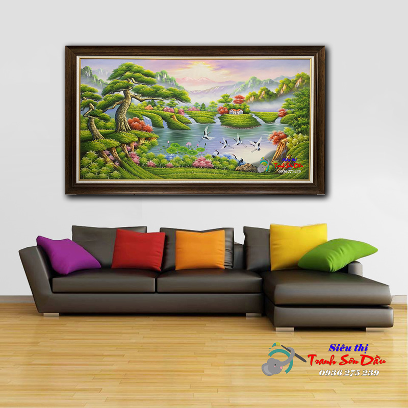Tranh phong thủy tùng hạc STT104 Sơn Dầu vẽ tay đẹp giá tốt