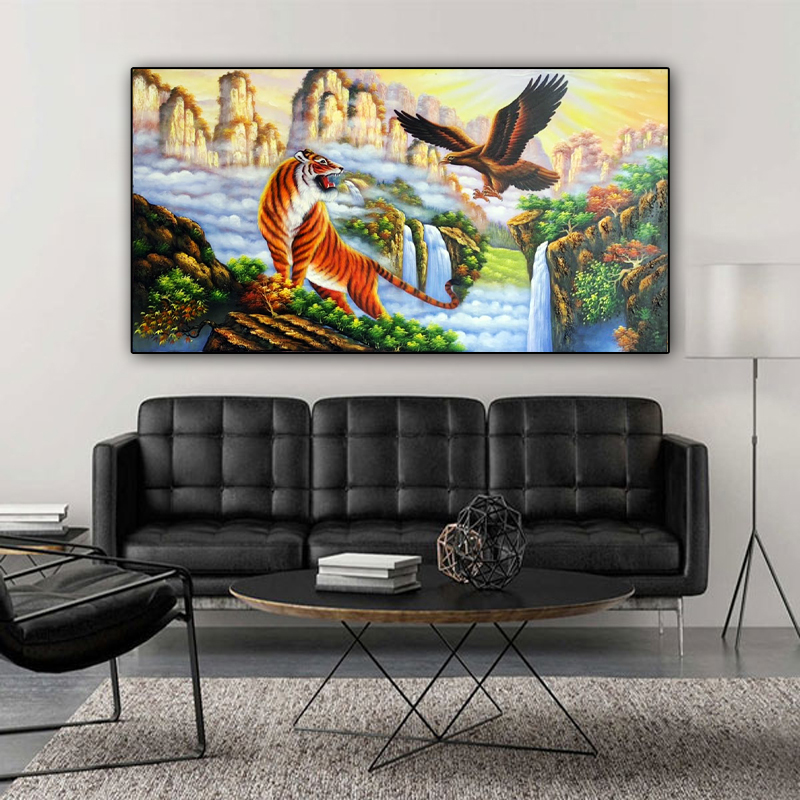 Tranh sơn dầu hổ đại bàng đẹp chất lượng cao Minh Hưng