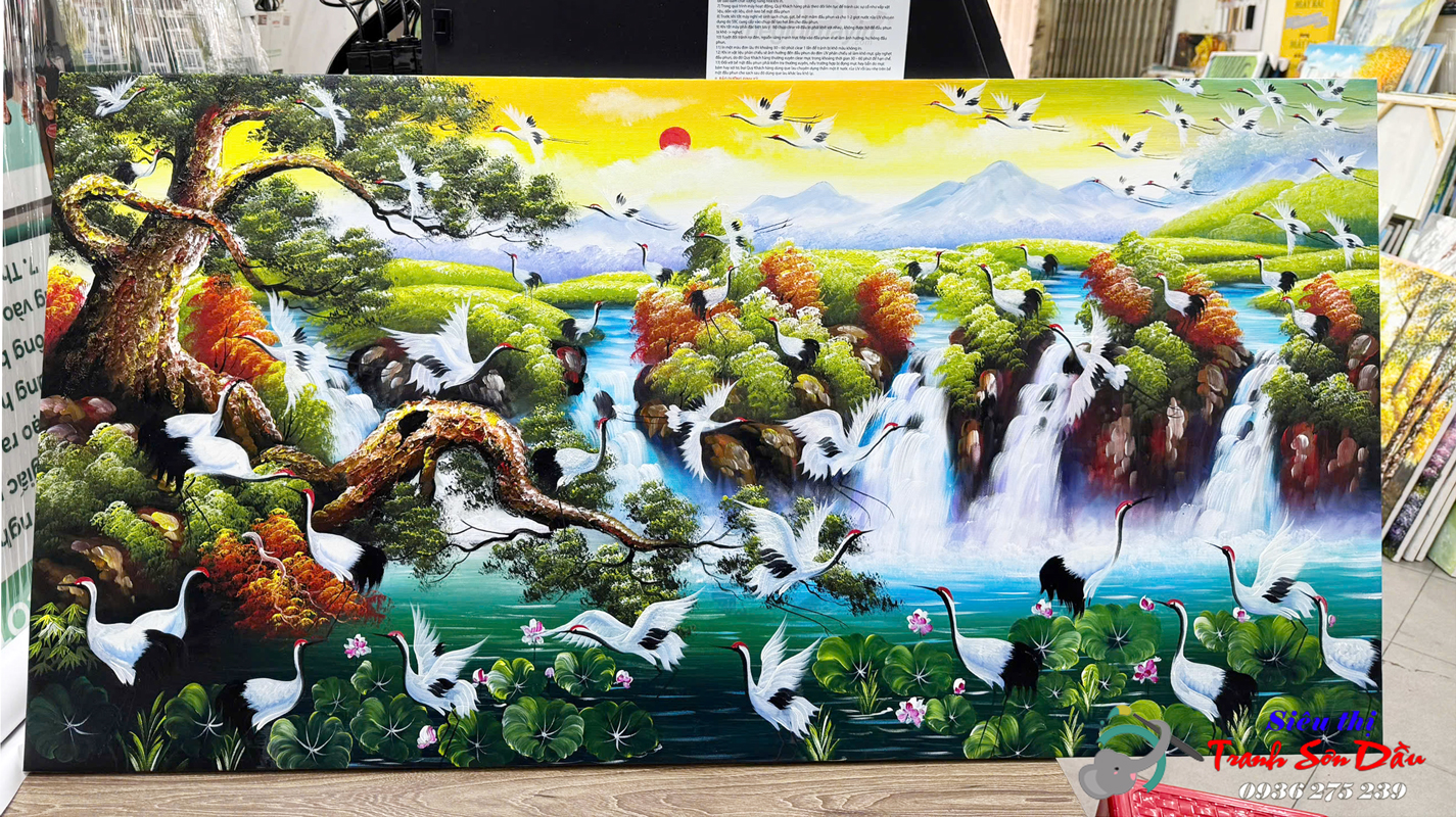 Tranh sơn dầu Diên Niên Hồng Hạc STT561 sang trọng, tranh treo tường