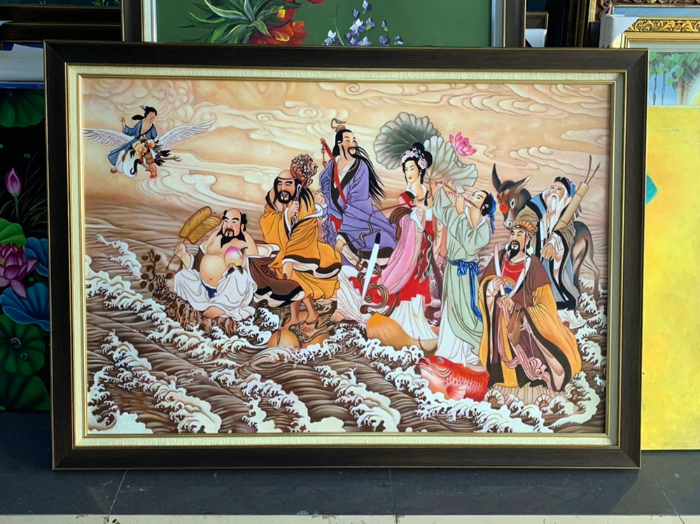 Tranh Sơn Dầu Bát Tiên 130x90cm Canvas Cao Cấp Vẽ Tay Sang Trọng