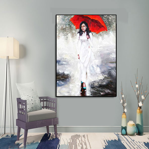 Tranh sơn dầu cô gái 60x80cm tranh tay họa sĩ Minh Hưng chất lượng