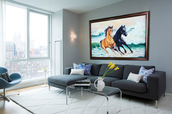 Tranh Sơn Dầu Song Mã Phong Thủy Minh Hưng 150x80cm