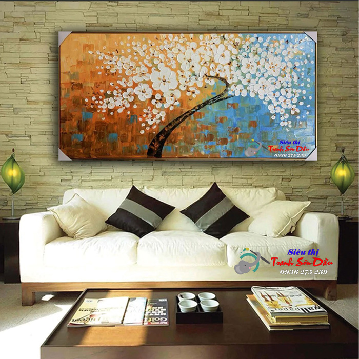 Tranh Sơn Dầu Nhành Hoa Mai Vải Bố 120x60cm Vẽ Tay 100%