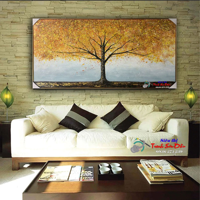 Tranh hiện đại cây vàng sơn dầu 120x60cm tranh tay họa sĩ Minh Hưng