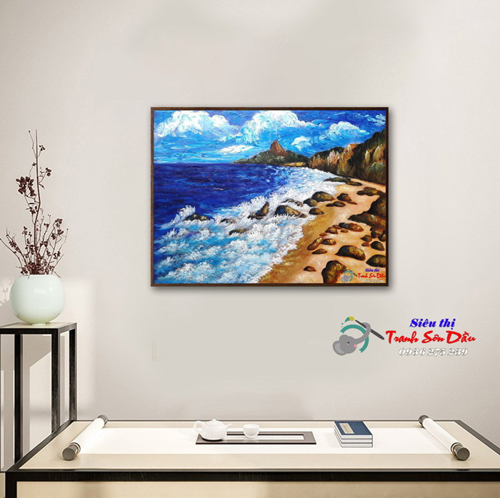 Tranh Sơn Dầu Bãi Biển 90x60cm Vải Canvas Cao Cấp