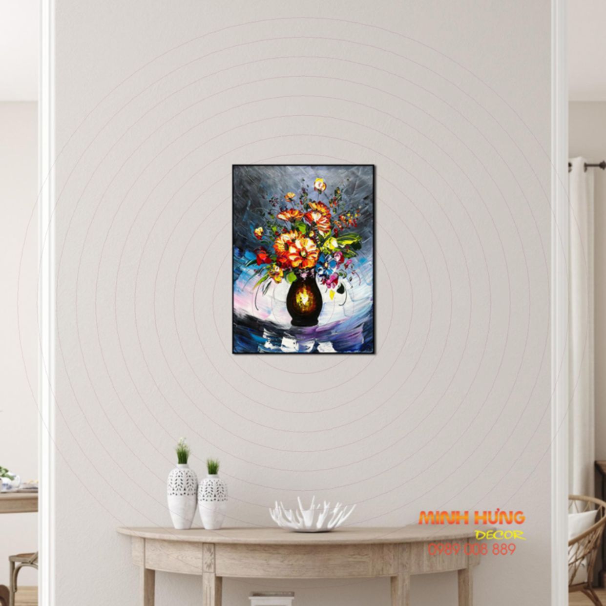 Tranh sơn dầu hoa sắc tối tinh tế tranh decor sang trọng STT418 
