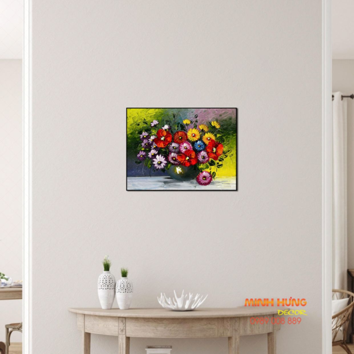 Tranh sơn dầu cúc hoạ mi đẹp treo phòng khách tranh canvas 