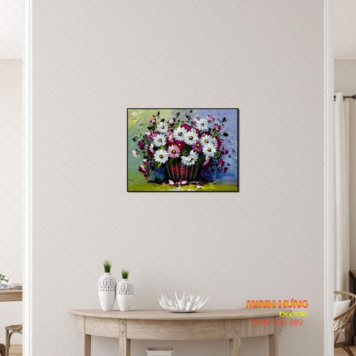 Tranh sơn dầu sắc hoa thanh bình STT428 nghệ thuật treo tường đẹp 