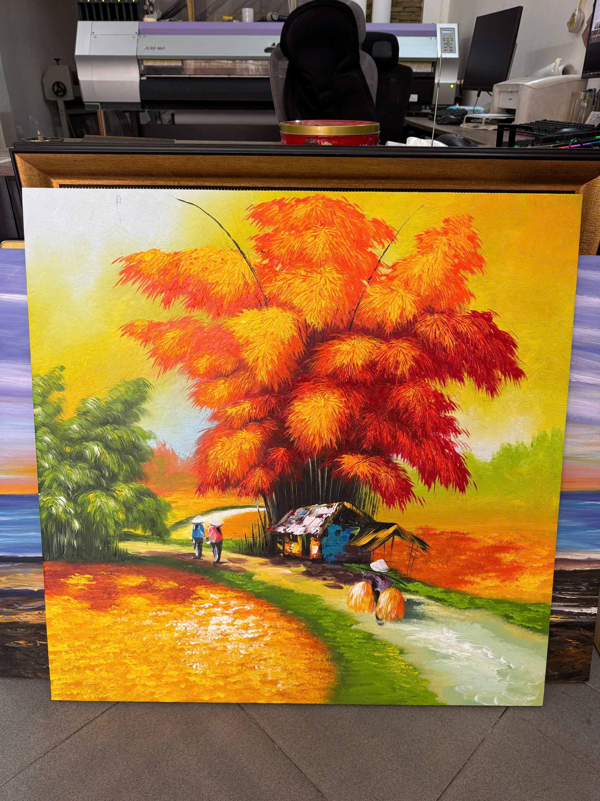 Tranh sơn dầu làng quê đẹp 80x80 Minh Hưng Gallery tranh canvas giá tốt