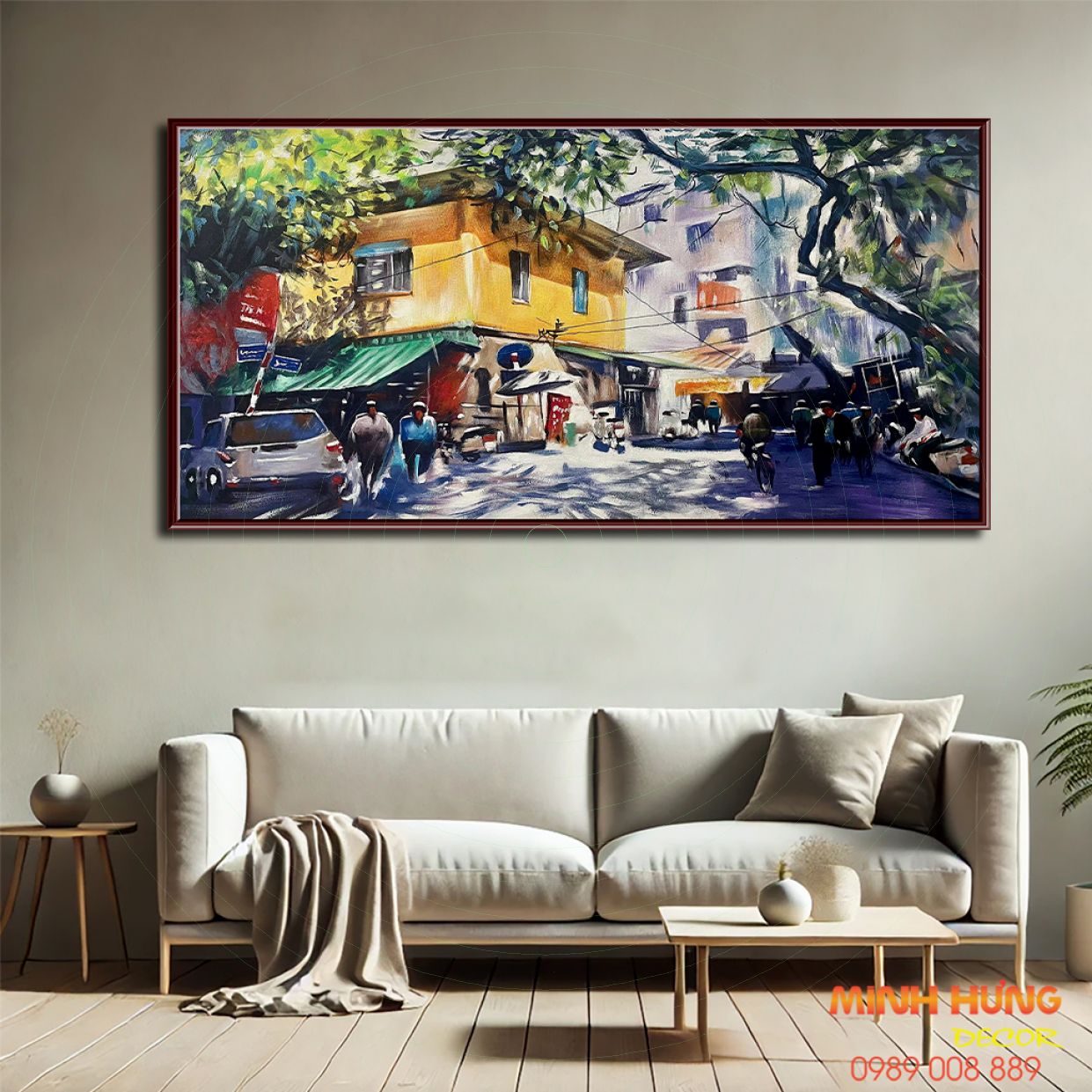 Tranh sơn dầu phố cổ STT441 treo phòng khách quà tặng ý nghĩa 