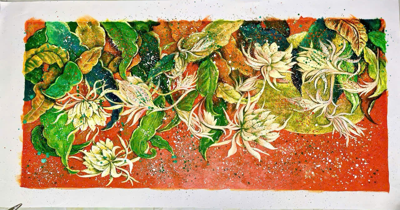 Tranh sơn dầu hoa lá STT442 độc đáo tranh treo tường đẹp bền lâu