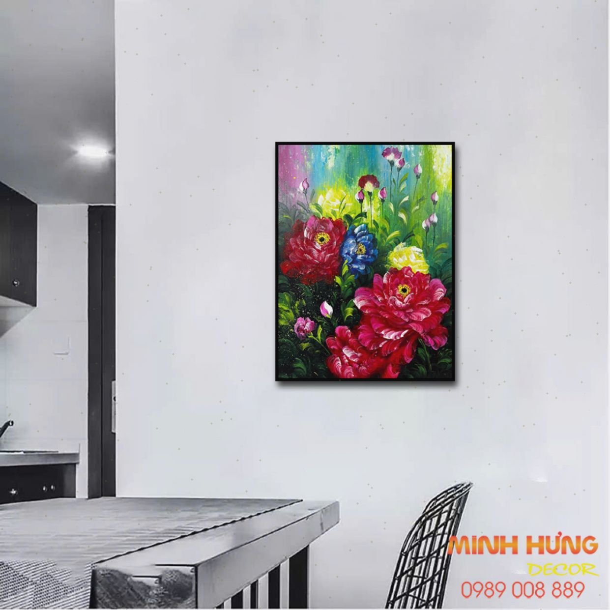 Tranh sơn dầu hoa hồng STT445 đẹp, vẽ tay, tranh treo tường sang trọng 