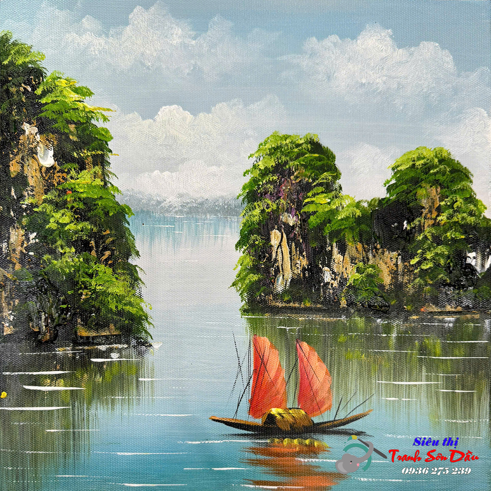 Tranh sơn dầu Vịnh Hạ Long vẽ tay canvas khung đẹp
