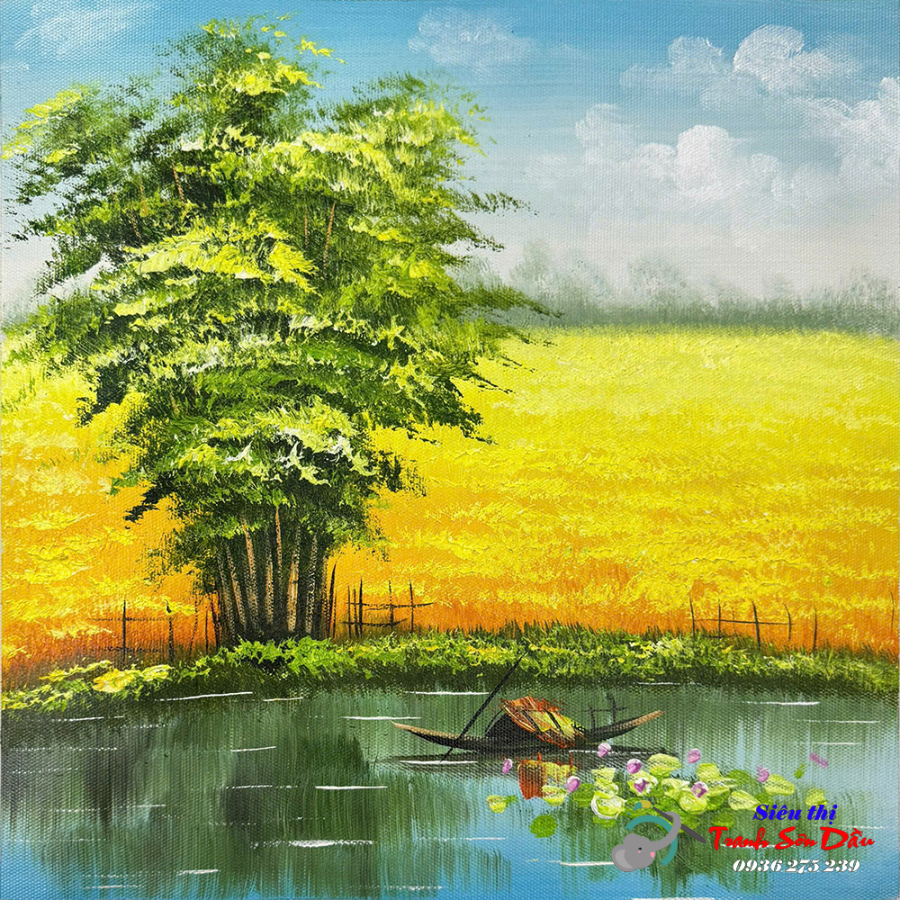 Tranh Sơn Dầu Cánh Đồng Vàng Canvas Tay Vẽ Sắc Nét