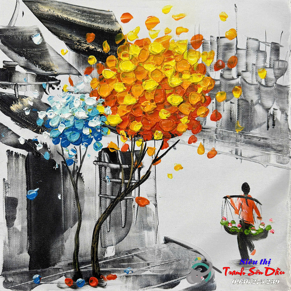 Tranh Sơn Dầu Trừu Tượng Phố Hoài Niệm STT611 Sơn Dầu 100% Canvas