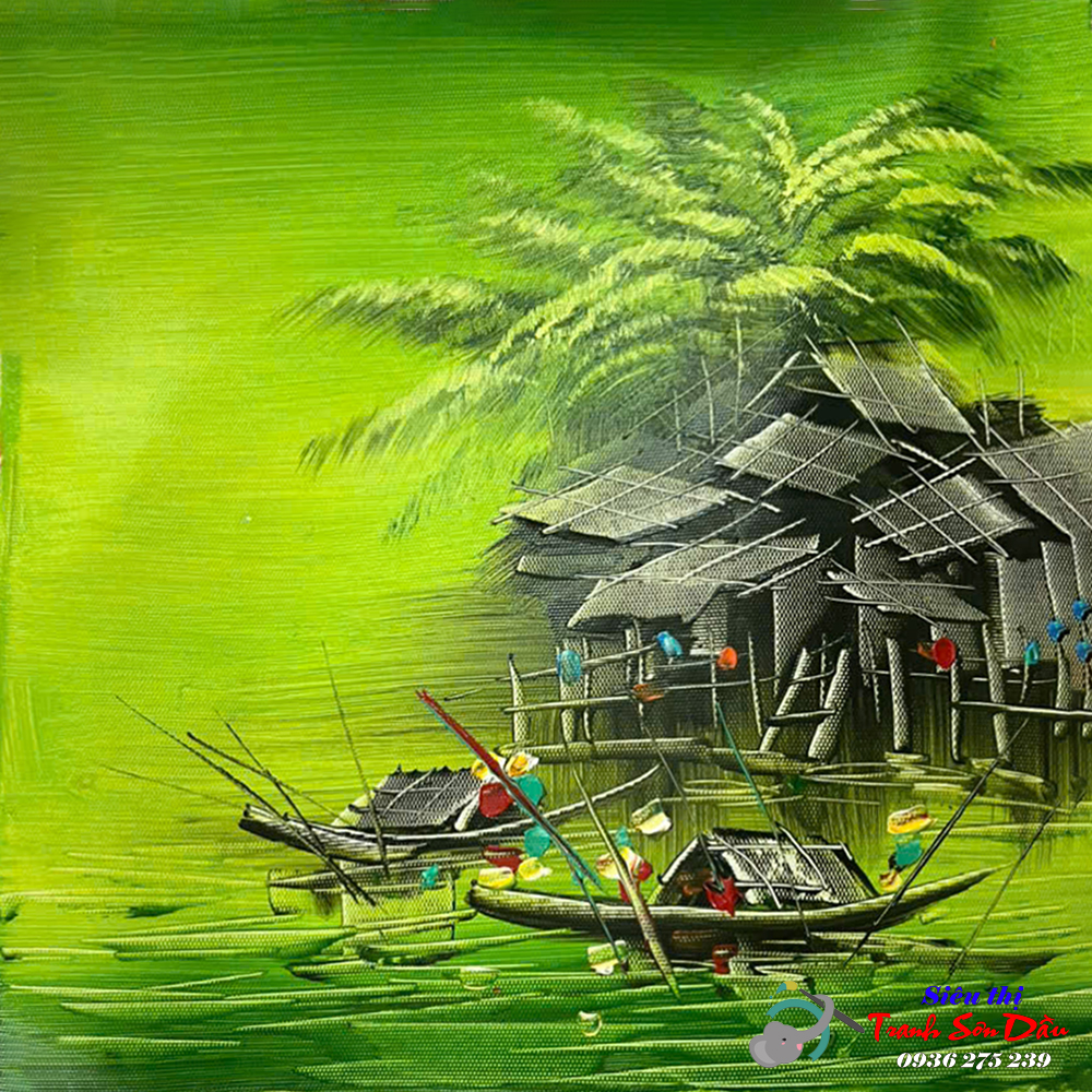 Tranh Sơn Dầu Miền Tây Xanh Vẽ Tay 100% Canvas Khung Composite
