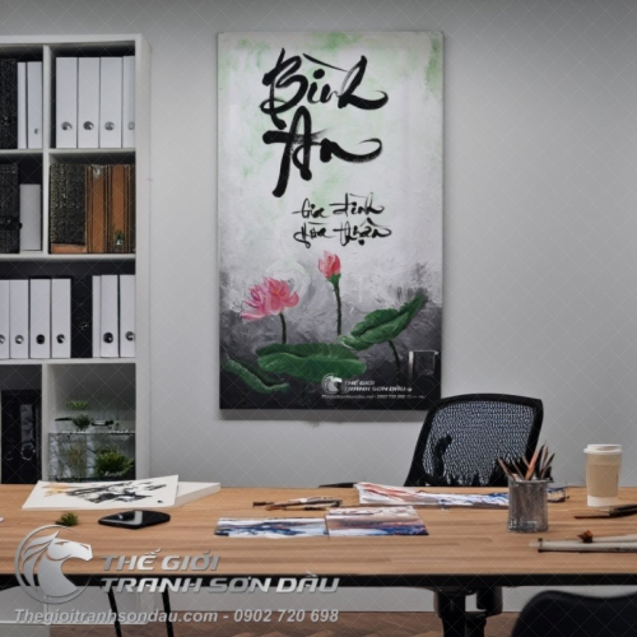 Tranh Sơn Dầu Thư Pháp Bình An Đẹp Sang Trọng Tinh Tế 