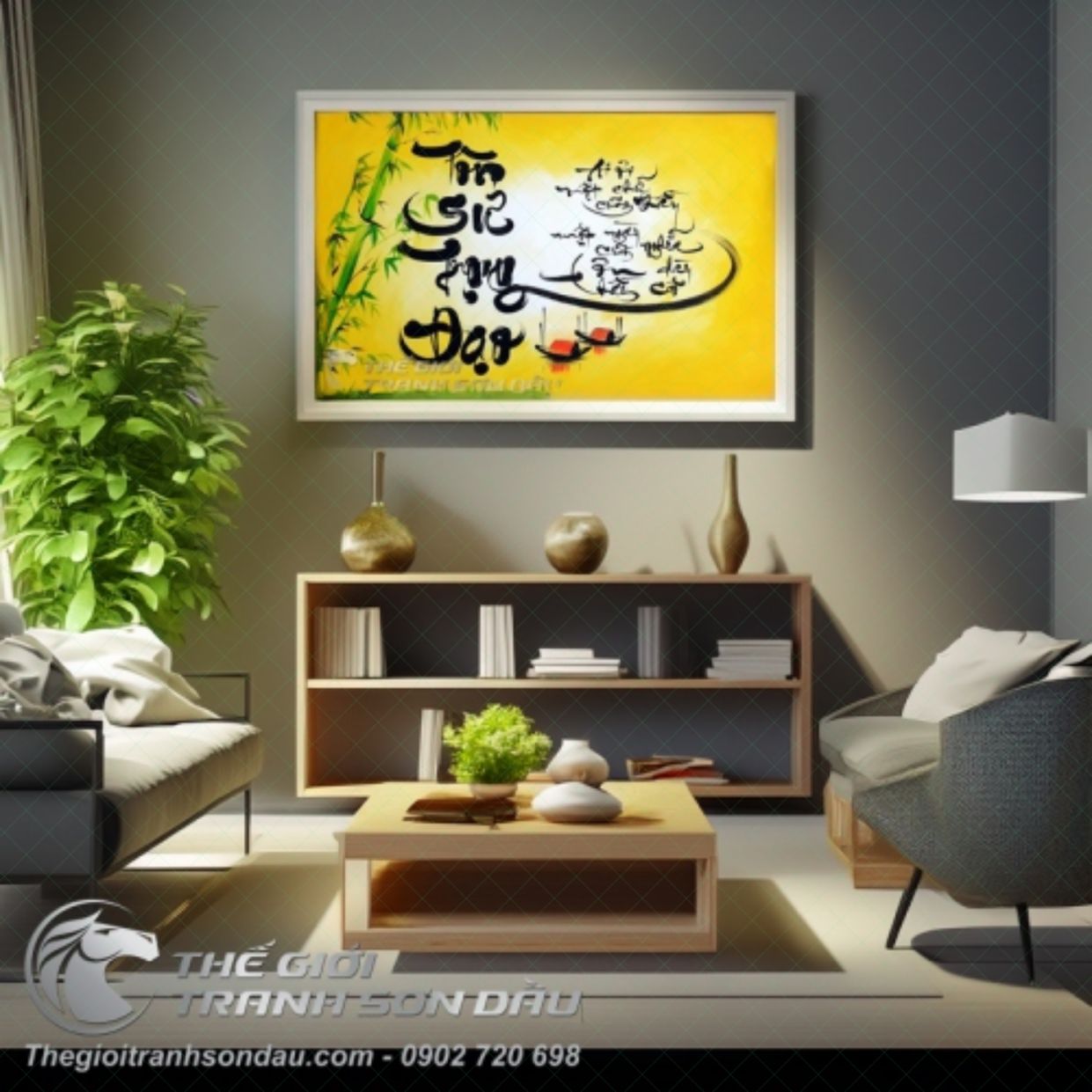 Tranh Thư Pháp Tôn Sư Trọng Đạo Sơn Dầu Đa Kích Thước Sang Trọng 